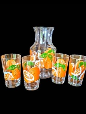 Vintage 1960s Anchor Hocking Orange Juice Carafe & Glass Set - Mid Century Retro